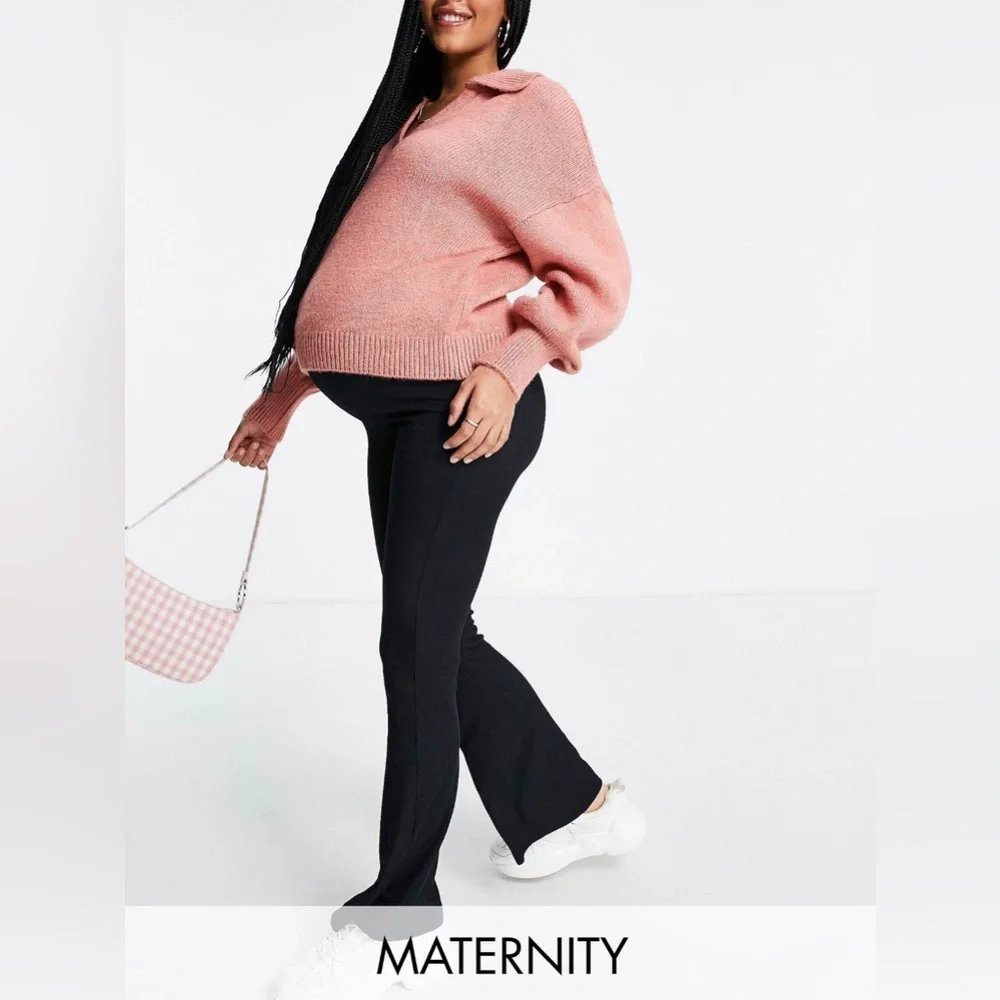 NEW YORK MATERNITY RIB FLARE LEGGINS - Picture 2 of 4